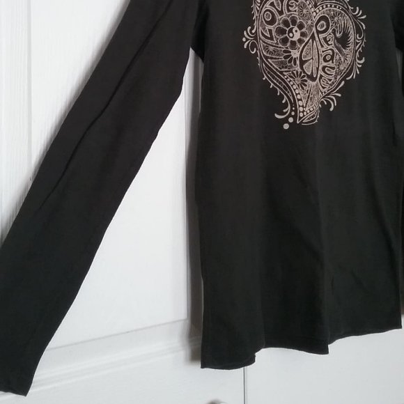 Long Sleeve T- Shirt Black/Cream Peace & Love Size S - Picture 3 of 9